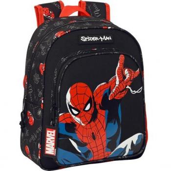 Mochila Infantil Adapt.Carro Spider-Man Hero Safta con Doble Cremallera y Bolsillo 3D Negra 27x33x10cm