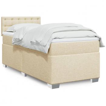 Cama box spring con colchón de muelles en tela color crema 90x200 cm