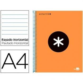 Cuaderno espiral liderpapel A4 micro antartik tapa forrada 120h 100gr horizontal 5 bandas 4 taladros color naranja.
