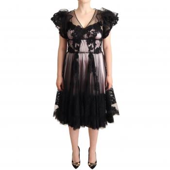 Dolce & Gabbana Black Floral Lace A-line Midi Sheer Dress, female, size M