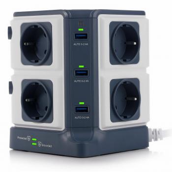 BESTEK Regleta Vertical de 8 Tomas y 6 Puertos de USB, Regleta de 1500J Surge Protección, Regleta de 3600W/16A para