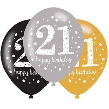 amscan Globos de látex para 21 cumpleaños, 27 cm, 6 unidades