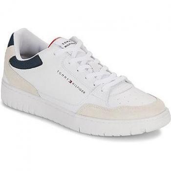 Tommy Hilfiger Men's White Leather Sneakers with Rubber Sole - Basket Core Style, Size 41