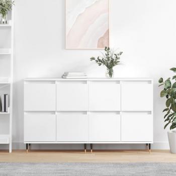 Aparador 2 PCs blanco pulido madera multicapa con acabado brillante