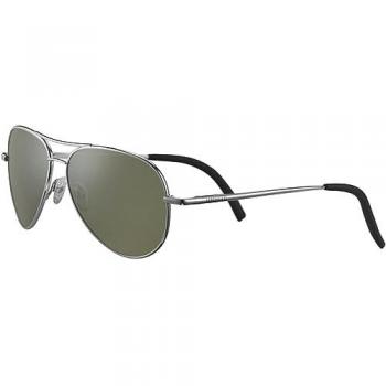 Serengeti Aviator Shiny Silver Polarized Green 555nm Carrara Small Sunglasses