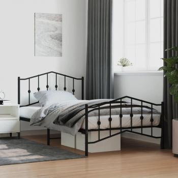 vidaXL Metal Bed Frame without Mattress with Footboard Black 100x200cm