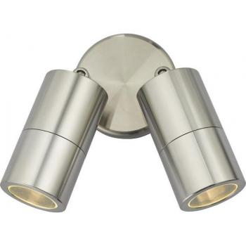 Foco Aplique Aluminio cepillado con cristal, 2 bombillas GU10, IP65, dimensiones de 18cm