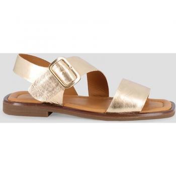 Sandalias planas de mujer de piel con tira horizontal doradas Blogger ZITA 81447