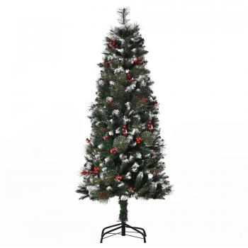 Árbol de Navidad Artificial con Nieve 150 cm con 360 Ramas 38 Bayas Decoración Navideña para Interiores Verde