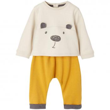 VERTBAUDET Conjunto para bebé de sudadera + pantalón árabe de felpa Gris/Amarillo 6M - 67CM