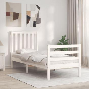 Cabecero de cama individual blanco de madera maciza