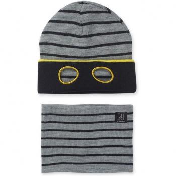 Conjunto de niño Tuc Tuc de gorro y cuello de punto gris a rayas