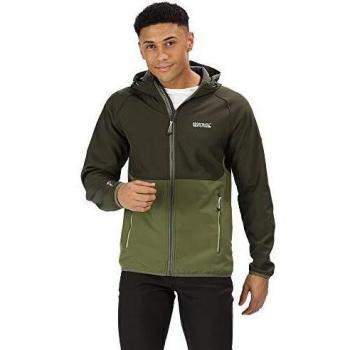 Regatta Chaqueta Softshell Arec II con capucha y respaldo cálido, repelente al agua y resistente al viento Soft shell, Hombre, Bayleaf/Cypress, M