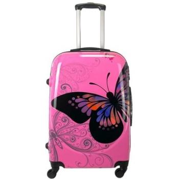 Maleta de Viaje Mediana Rosa con Estampado de Mariposa, 4 Ruedas Giratorias y Candado de Combinación