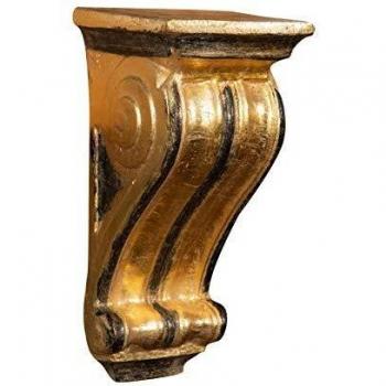Estantería Barroca de Pared en Madera con Acabado Dorado y Negro Antiguo - 30x15x15 cm