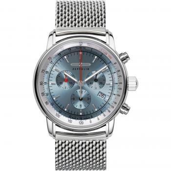 Zeppelin LZ14 Marine Chronograph Men's Quartz Watch with Ice Blue Dial - Model 8886M3