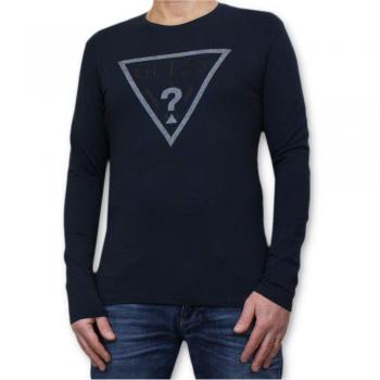 Guess Cn LS Denim Triangle, Camiseta de Manga Larga para Hombre, Azul