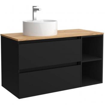 Mueble de baño Bequia con encimera y lavabo posar, coqueta 2 huecos, color negro, dimensiones 100x45x56 cm
