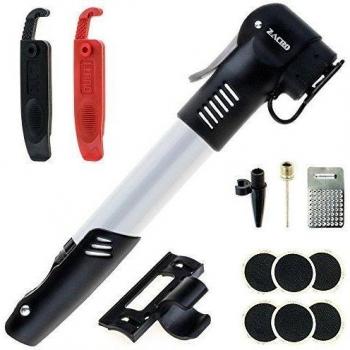 Zacro Mini Bomba de Bicicleta, con Kit de Reparacion de Pinchazos de Neumáticos sin Cola y Palancas, Marco de Montaje y Bola de Aguja, Compatible con los Presta y Schrader