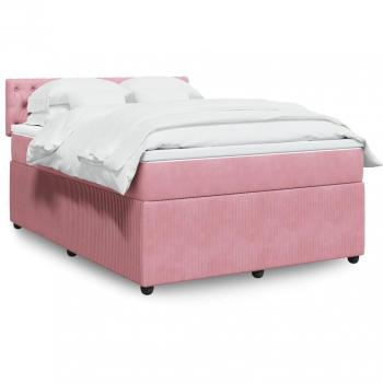 Cama Box Spring con Colchón de Terciopelo Rosa 140x200 cm