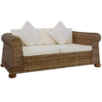 vidaXL Sofá con Cojines Ratán Natural Mobiliario Decoración Hogar Funcionalidad Diseño Clásico Estable Duradero Resistente Práctico Útil 2 Plazas