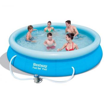 Bestway Fast Set Piscina Autoportante Redonda con Depuradora de Cartucho 1.249 l/h, Capacidad 5.377 l, Diámetro 366 x Altura 76 cm