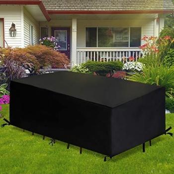 GEMITTO Cubierta de muebles de jardín, cubierta de mesa de muebles, protección impermeable y anti-UV, poliéster Oxford 420D resistente, tamaño múltiple rectangular para muebles de jardín de patio