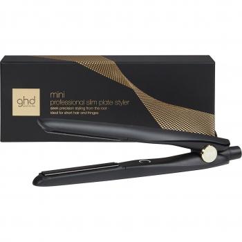 GHD Mini Styler Plancha de Pelo Negra con Placas Slim, Calentamiento Rápido, Tecnología Cerámica, Apagado Automático, Voltaje Universal