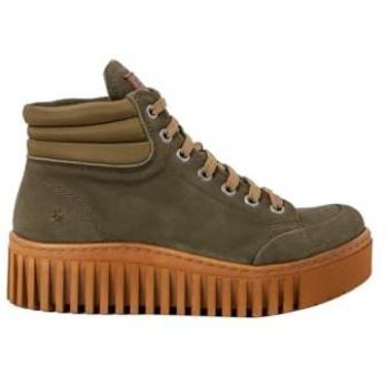Botines de Piel Nobuck Kaki 1532 para Mujer con Cordones y Tacón Bajo (3-5 cm)