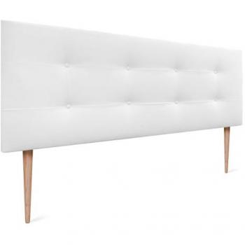 Cabecero Acolchado Capitone 135x115cm en Tela Acualine y Polipiel Blanco con Grosor de 8cm y Patas para Camas 120/135/140