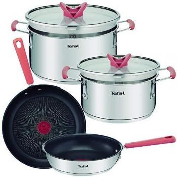 Batería de cocina Tefal Opti'Space 6 piezas: Cacerolas de 18/20 cm, Sartenes de 24/28 cm, Tapas, Antiadherente y Apilable