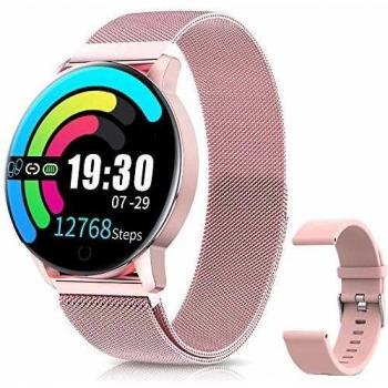 Smartwatch Impermeable IP67 Reloj Inteligente Elegante Monitores de Actividad con Presión Arterial, Pulsómetro, Monitor de Sueño, Notificaciones Inteligentes para iOS Android Mujer Hombre