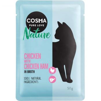 Cosma Nature Multipack 24 x 50 g bolsitas - Surtido de pollo (Pechuga de pollo, Pollo y jamón de pollo, Frango e fiambre de frango)