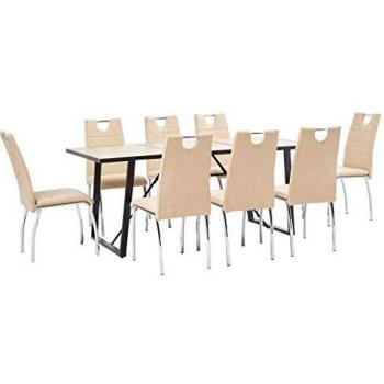 vidaXL Juego Comedor 9 Piezas de Cuero Sintético Mobiliario Decoración Interior Casa Hogar Robusto Duradero Resistente Funcional Práctico Útil Crema