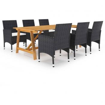 vidaXL Juego de comedor de jardín 7 piezas negro