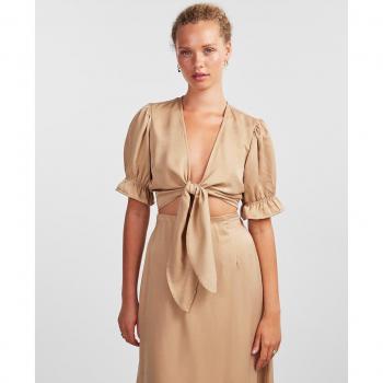 Pieces - Blusa top anudada de satén de mujer
