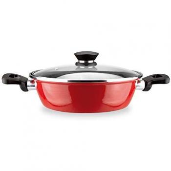 Tartera Gourmet Marseille Roja de 24 cm, Acero Vitrificado Antiadhesivo Doble Capa, Apta para Inducción y Lavavajillas con Tapa de Cristal y Mangos Ergonómicos