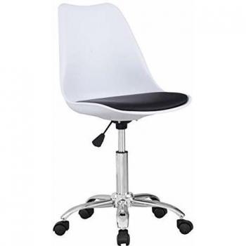 Beat Vintage-19 Silla giratoria estilo nórdico para estudio despacho o escritorio juvenil con ruedas, ideal para teletrabajo.Silla de oficina giratoria con gas y asiento blanco