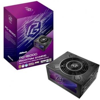 Asrock Phantom Gaming 1600W Modular Power Supply, 80 Plus Gold, 135MM Fan, PCI-E 5.1 (12+4pin) x2, PCI-E (6+2 Pin) x8, SATA (