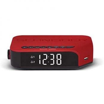 Schneider Consumer - Radio despertador VIVA SC310ACLRED, Radio despertador, Sintonizador digital FM, Alarma DUAL, Pantalla LCD, USB para carga de dispositivos, Rojo