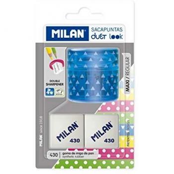 Blister sacapuntas Duet Look azul con 2 gomas 430