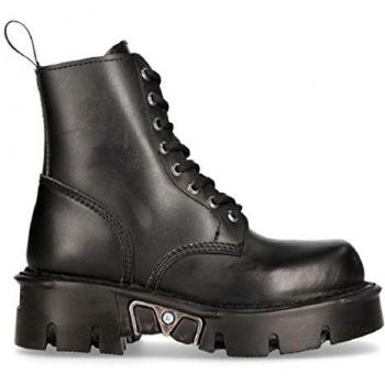 New Rock Unisex Black Gothic Military Biker Boots - 100% Leather Platform Size EU 44