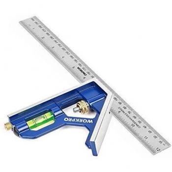 WORKPRO Escuadra Combinada Ajustable Regla de Ángulo de Acero Inoxidable de 300 mm Cuadrado de Combinación con Nivel de Burbuja Recto Escuadra para Carpintería Herramienta de Medición Multifuncional
