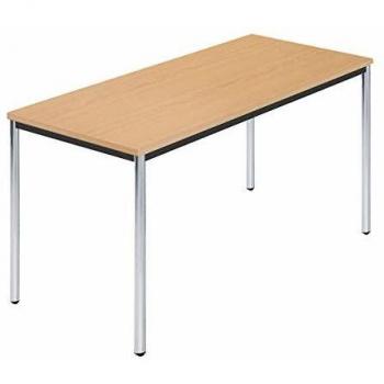 Mesa Rectangular de Tubo Redondo Cromado 1400 x 700 mm, Madera de Haya Natural