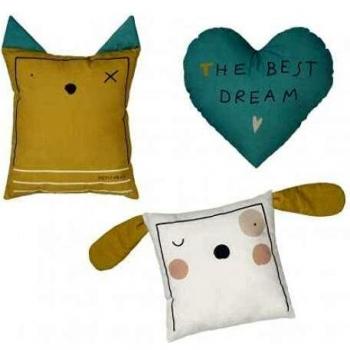 Conjunto de 3 Cojines Decorativos para Bebé con Diseños de Corazón, Perrito y Gatito - Petit Praia Wild