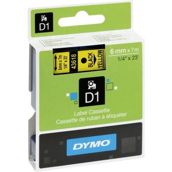 Cinta DYMO D1 43618, Negro sobre Amarillo, 6mm x 7m