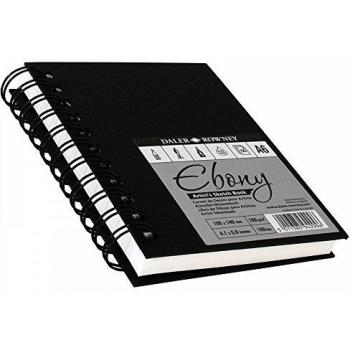 Cuaderno Espiral ideal para Dibujo DALER ROWNEY Ebony, de Formato 14,8 x 21 cm, con 50 Hojas de Papel de 160 g/m2 de Grano Fino