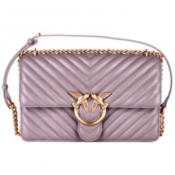 Pinko Classic Sheep Nappa Chevron Shoulder Bag Gray Female ONE SIZE