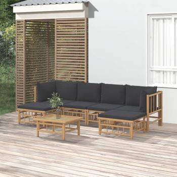 7-Piece Bamboo Garden Lounge Set with Dark Gray Cushions