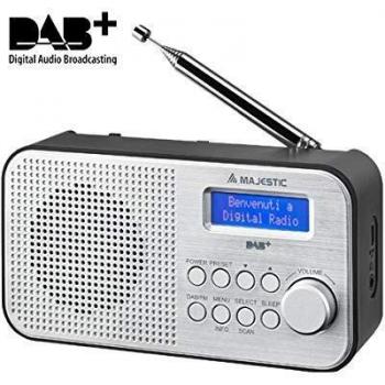 Radio Portátil DAB/DAB+/FM Majestic RT-194 - Digital, Batería Recargable, Pantalla LCD, Despertador con Doble Alarma, Negro y Plata